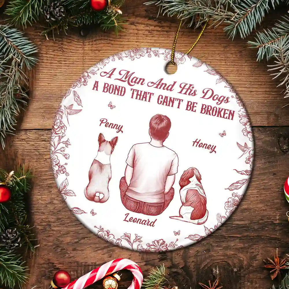 Pet Lovers,Pet Mom,Pet Dad,Dog Lovers,Dog Mom,Dog Dad,Happy,Christmas - A Girl And Her Dog A Bond That Can't Be Broken - Personalized Circle Ceramic Ornament
