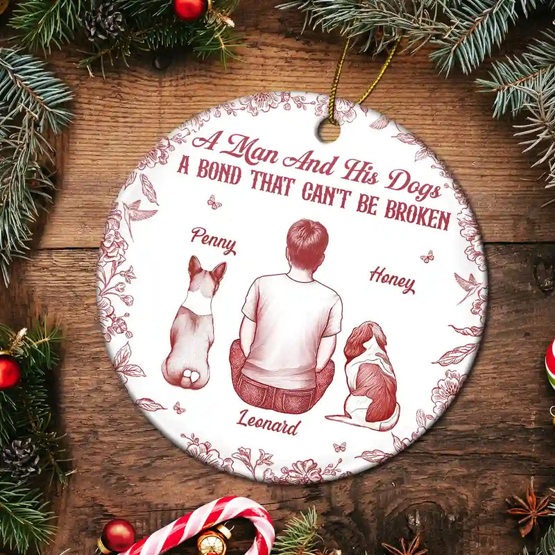 Pet Lovers,Pet Mom,Pet Dad,Dog Lovers,Dog Mom,Dog Dad,Happy,Christmas - A Girl And Her Dog A Bond That Can't Be Broken - Personalized Circle Ceramic Ornament