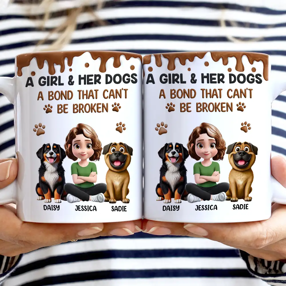 Dog Lovers,Dog Mom,Dog Dad,Pet Lovers,Happy - A Girl And Her Dog A Bond That Can't Be Broken - Personalized White Edge-to-Edge Mug