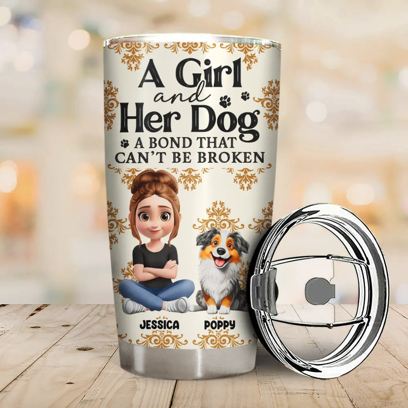 Pet Lovers, Pet Mom, Dog Lovers, Dog Mom, Happy, Top Market - A Girl And Her Dog A Bond That Can't Be Broken 3D Effect - Personalized Tumbler