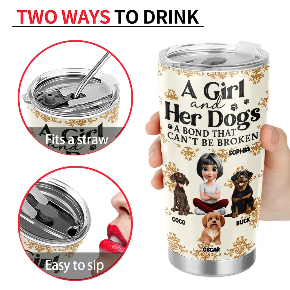 Pet Lovers, Pet Mom, Dog Lovers, Dog Mom, Happy, Top Market - A Girl And Her Dog A Bond That Can't Be Broken 3D Effect - Personalized Tumbler