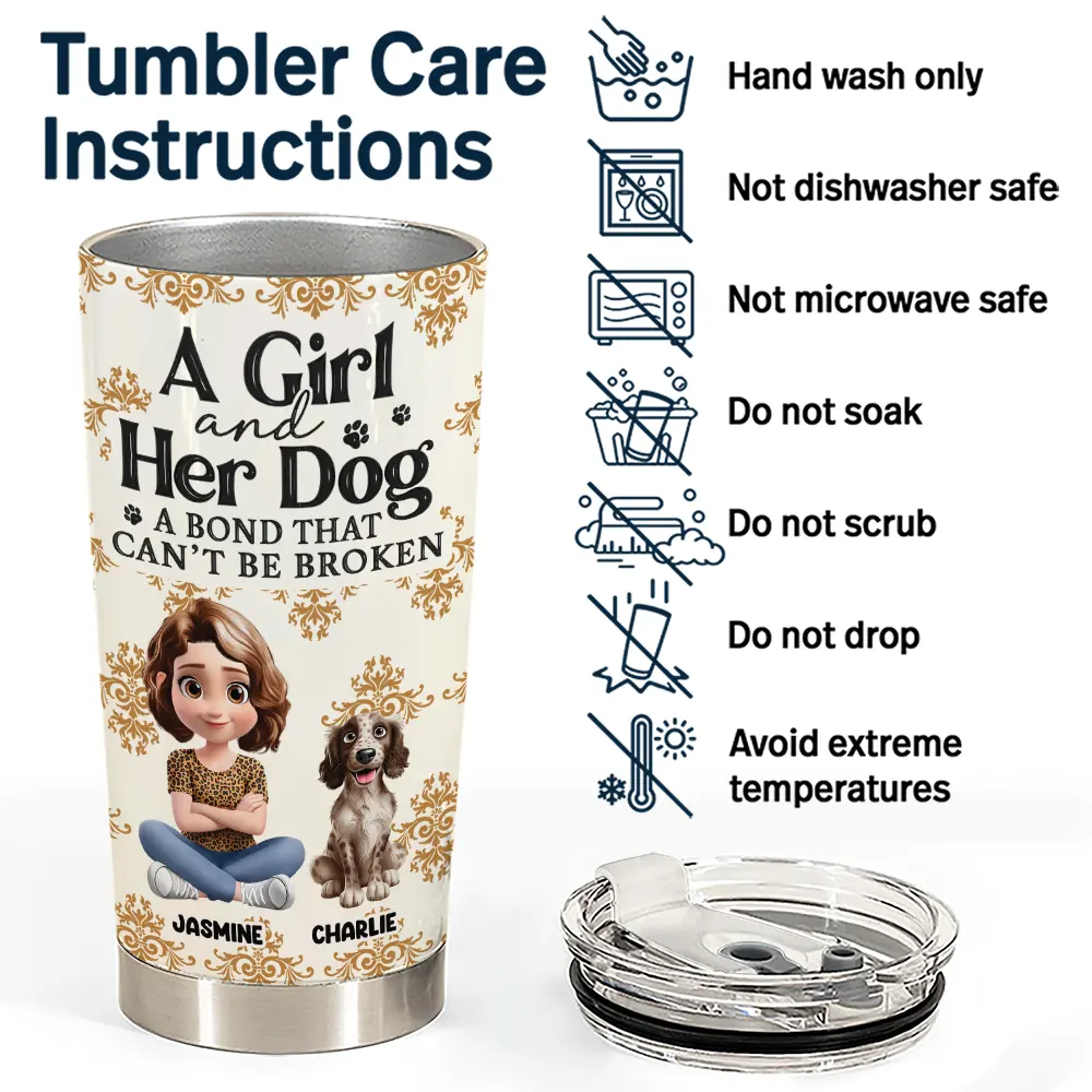 Pet Lovers, Pet Mom, Dog Lovers, Dog Mom, Happy, Top Market - A Girl And Her Dog A Bond That Can't Be Broken 3D Effect - Personalized Tumbler