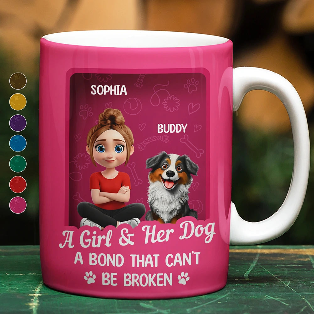 Dog Lovers, Dog Mom, Dog Dad, Pet Lovers, Happy - A Girl And Her Dog A Bond That Can't Be Broken Toy Box - Personalized White Edge-to-Edge Mug