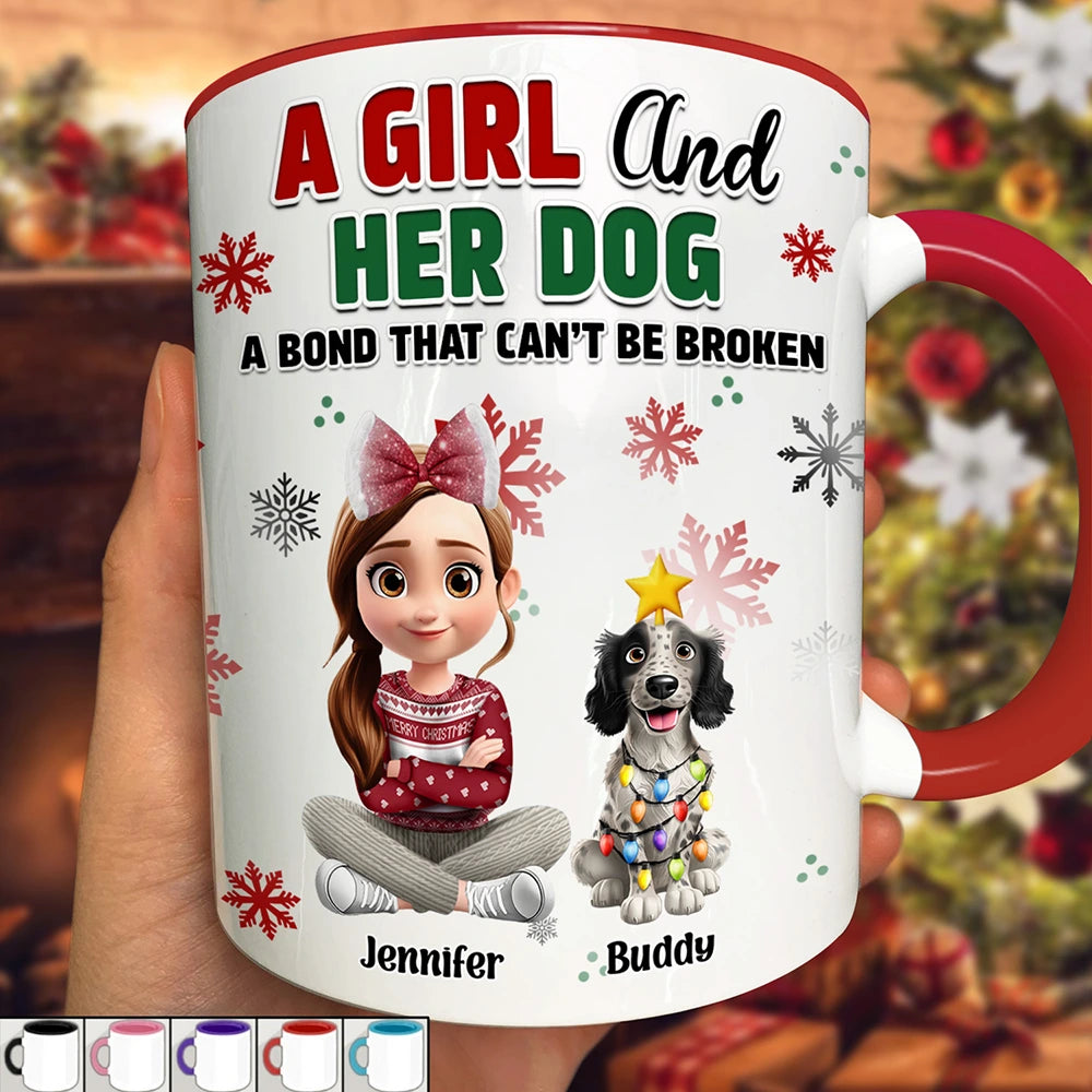 Dog Lovers,Dog Mom,Pet Lovers,Pet Mom,Happy,Christmas - A Girl And Her Dog Christmas - Personalized Accent Mug