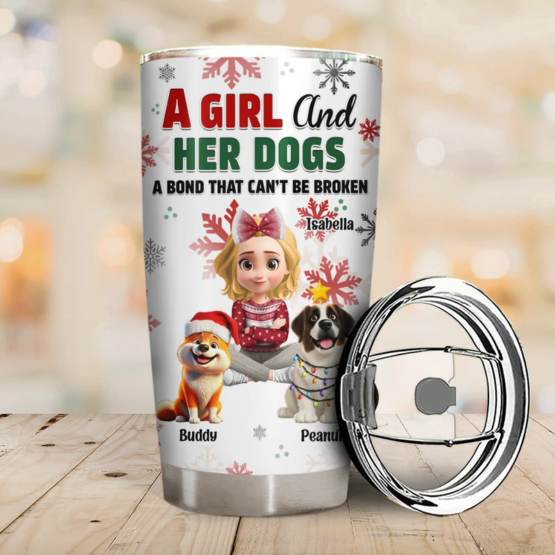 Dog Lovers, Dog Mom, Pet Lovers, Pet Mom, Happy, Christmas, Top Market - A Girl And Her Dog Christmas - Personalized Tumbler