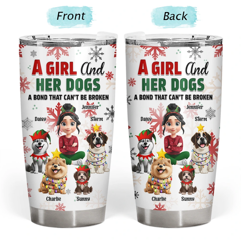 Dog Lovers, Dog Mom, Pet Lovers, Pet Mom, Happy, Christmas, Top Market - A Girl And Her Dog Christmas - Personalized Tumbler
