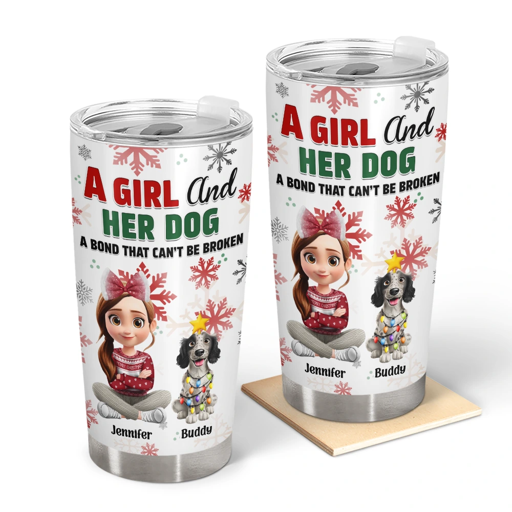 A Girl And Her Dog Christmas - Personalized Tumbler