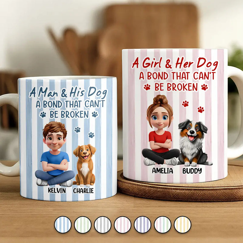 Pet Lovers,Pet Mom,Pet Dad,Dog Lovers,Dog Mom,Dog Dad,Happy - A Girl And Her Dog Stripe Colors - Personalized White Edge-to-Edge Mug