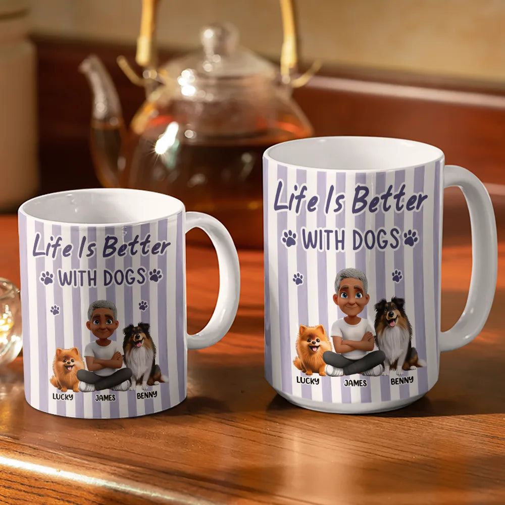 Pet Lovers,Pet Mom,Pet Dad,Dog Lovers,Dog Mom,Dog Dad,Happy - A Girl And Her Dog Stripe Colors - Personalized White Edge-to-Edge Mug