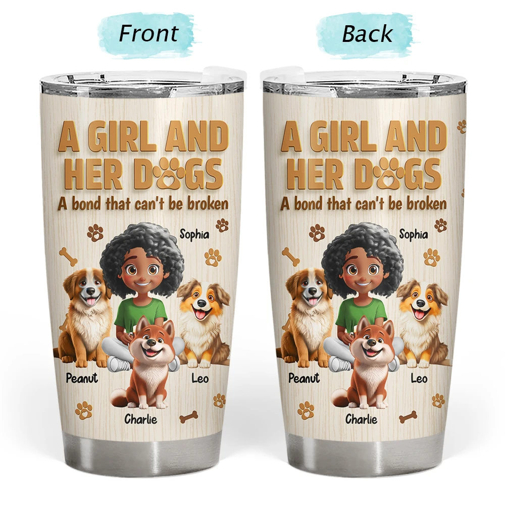 Dog Lovers,Dog Mom,Pet Lovers,Pet Mom,Happy - A Girl And Her Dog Wooden 3D Effect - Personalized Tumbler