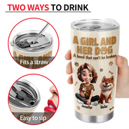 Dog Lovers,Dog Mom,Pet Lovers,Pet Mom,Happy - A Girl And Her Dog Wooden 3D Effect - Personalized Tumbler