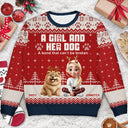 Christmas, Pet Lovers, Pet Mom, Pet Dad, Happy - A Girl And Her Dogs - Personalized Unisex Ugly Sweater
