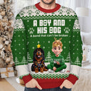 Christmas, Pet Lovers, Pet Mom, Pet Dad, Happy - A Girl And Her Dogs - Personalized Unisex Ugly Sweater