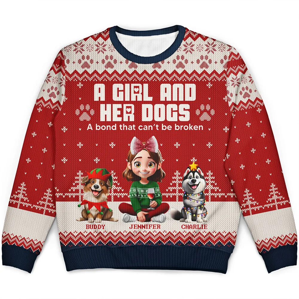 A Girl And Her Dogs - Personalized Unisex Ugly Sweater