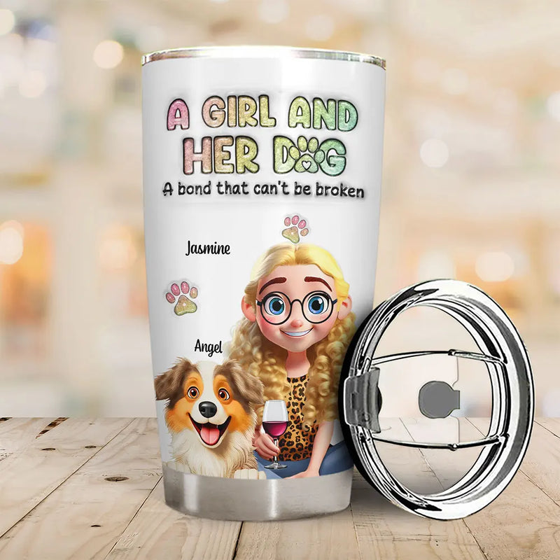 Dog Lovers,Dog Mom - A Girl And Her Dogs 3D Effect -3D Inflated Effect Printed, Personalized Tumbler
