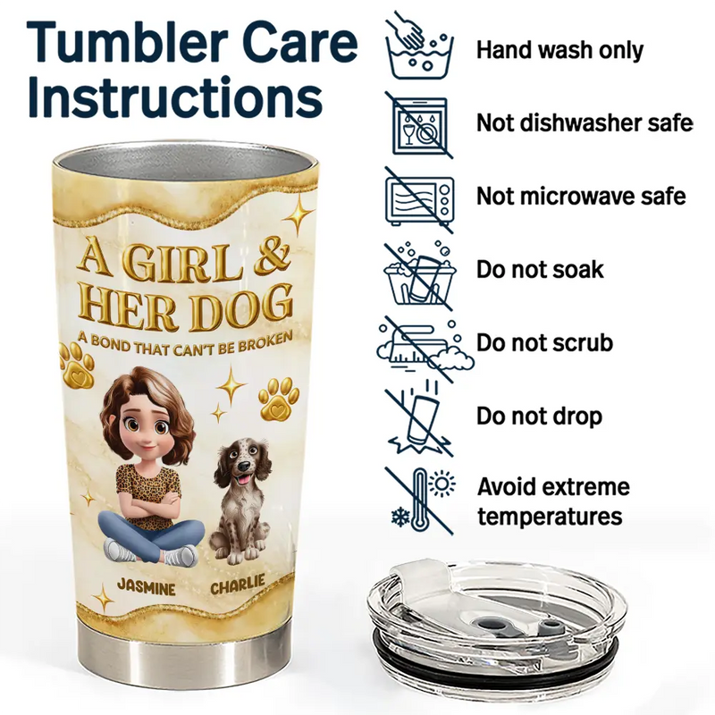 Dog Lovers,Dog Mom,Dog Dad,Pet Lovers,Pet Mom,Pet Dad,Happy - A Girl And Her Dogs 3D Golden Effect - Personalized Tumbler