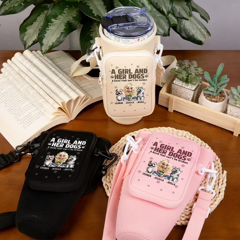 Pet Lovers, Pet Mom, Dog Lovers, Dog Mom, Happy - A Girl And Her Dogs A Bond That Can't Be Broken - Personalized Bottle Carrier Bag