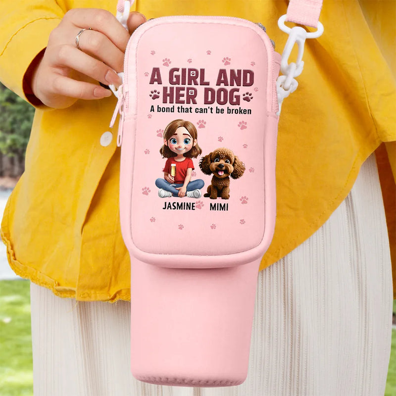 Pet Lovers, Pet Mom, Dog Lovers, Dog Mom, Happy - A Girl And Her Dogs A Bond That Can't Be Broken - Personalized Bottle Carrier Bag