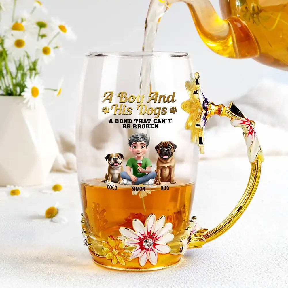 Pet Lovers,Pet Mom,Pet Dad,Dog Lovers,Dog Mom,Dog Dad - A Girl And Her Dogs A Bond That Can't Be Broken - Personalized Glass Flower Tea Cup