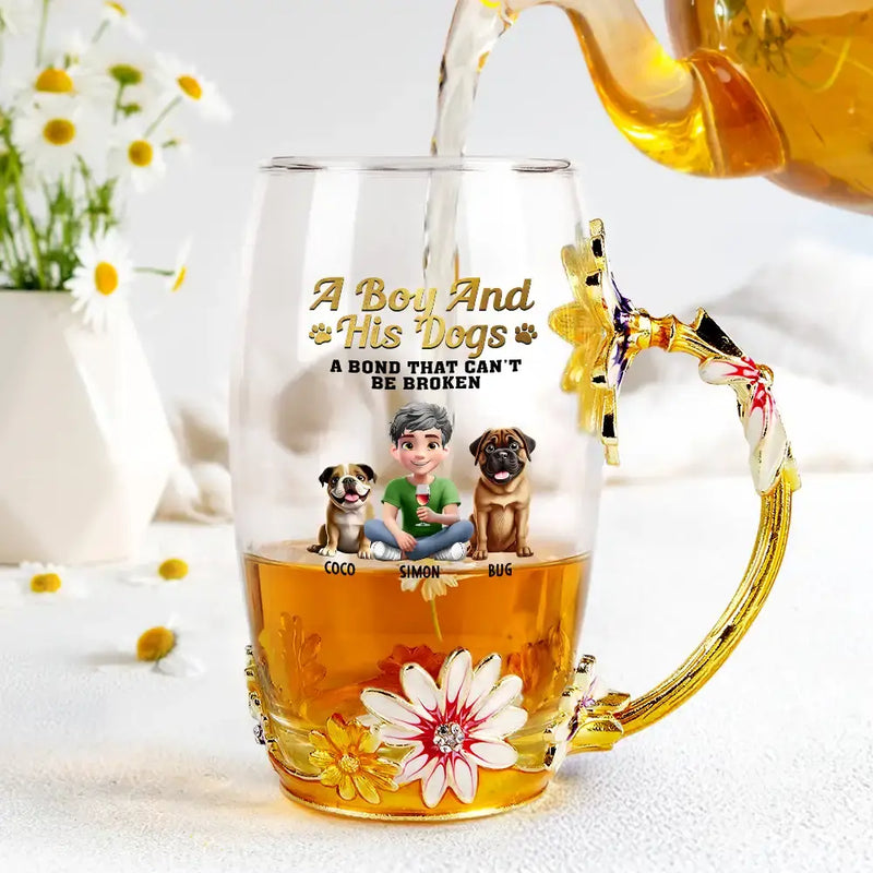 Pet Lovers,Pet Mom,Pet Dad,Dog Lovers,Dog Mom,Dog Dad - A Girl And Her Dogs A Bond That Can't Be Broken - Personalized Glass Flower Tea Cup