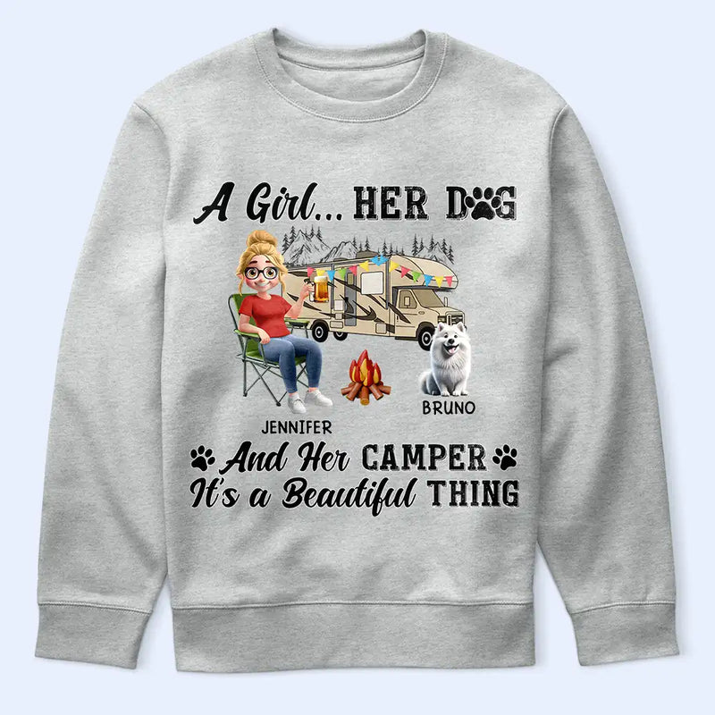 A Girl Her Dogs Camping - Personalized T Shirt