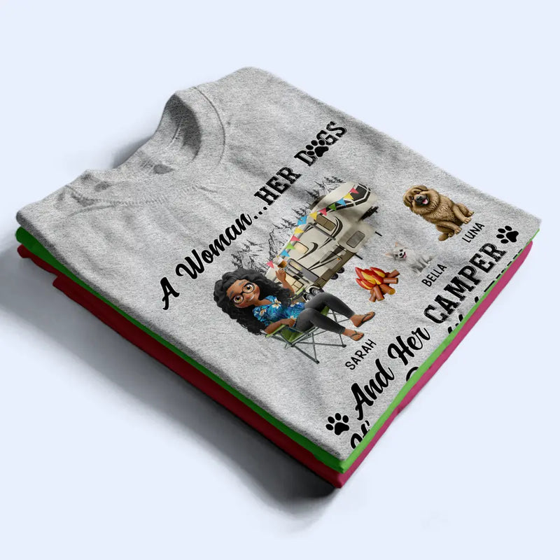 Campsite,Camping,Gift For Yourself,Love - A Girl Her Dogs Camping - Personalized T Shirt