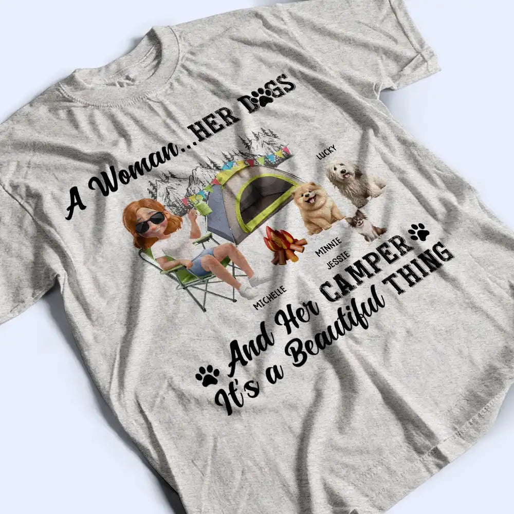 Campsite,Camping,Gift For Yourself,Love - A Girl Her Dogs Camping - Personalized T Shirt
