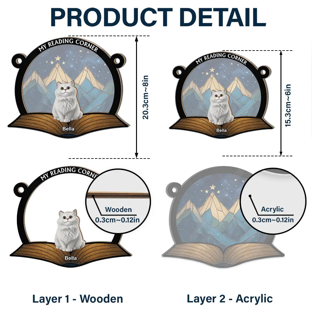 Reading, Cat Lovers, Pet Lovers, Happy - A Girl Who Loves Books & Cats - Personalized Window Hanging Suncatcher Ornament