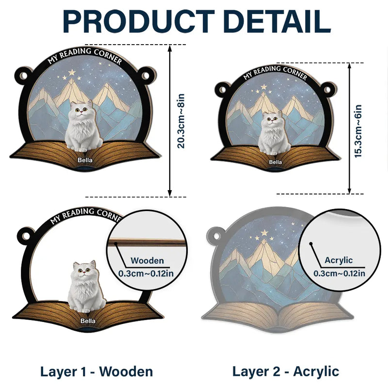 Reading, Cat Lovers, Pet Lovers, Happy - A Girl Who Loves Books & Cats - Personalized Window Hanging Suncatcher Ornament