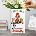 Gift For Women,Reading,Happy,Pet Lovers,Pet Mom,Dog Lovers,Dog Mom,Cat Lovers,Cat Mom,Gift For Yourself - A Girl Who Loves Books & Pets 3D Effect - Personalized Ceramic Book Vase