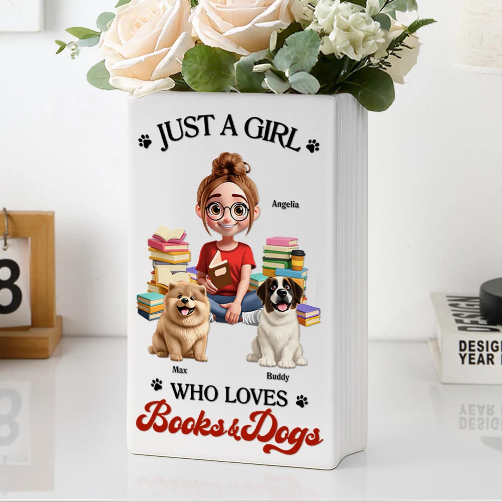 A Girl Who Loves Books & Pets 3D Effect - Personalized Ceramic Book Vase