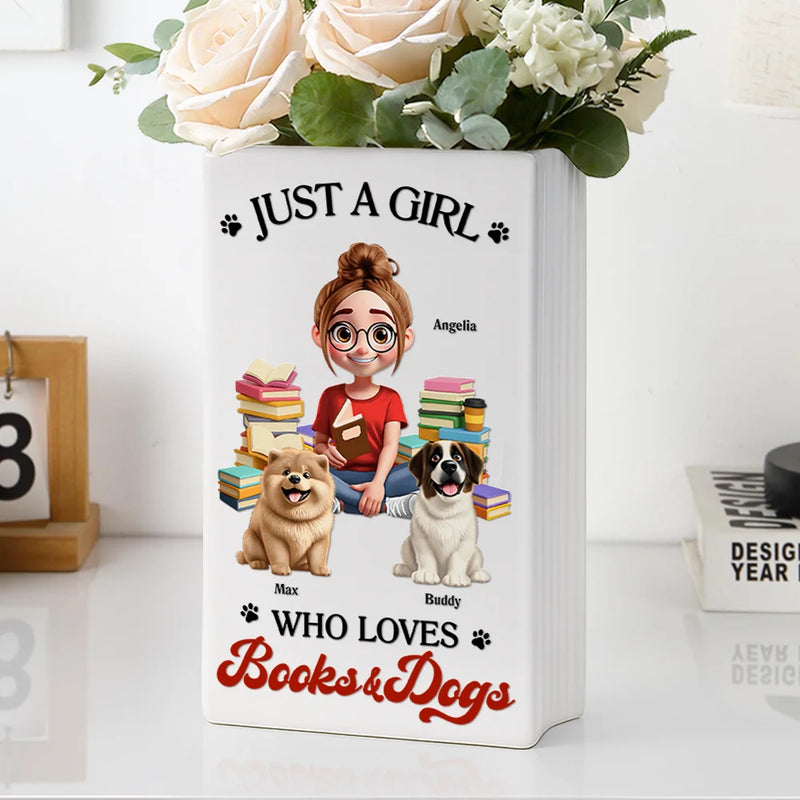 A Girl Who Loves Books & Pets 3D Effect - Personalized Ceramic Book Vase