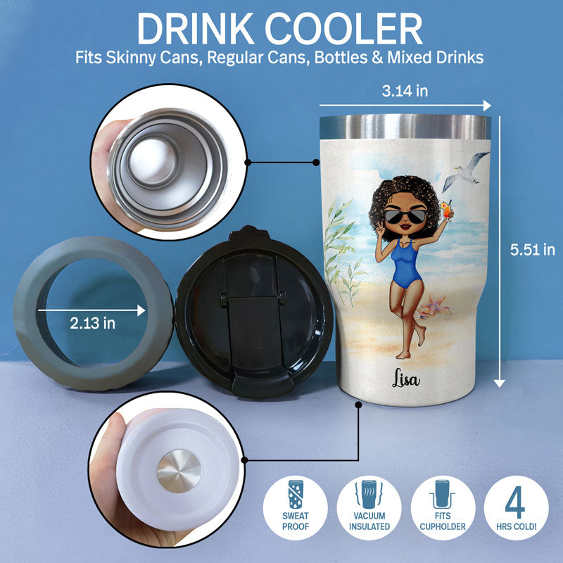 Probably Contains Alcohol Drinking Beach Girl Boy - Gift For Yourself - Personalized Custom Triple 3 In 1 Can Cooler