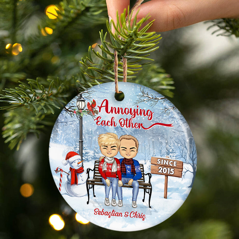 Christmas Family Couple Annoying Each Other Since - Gift For Couples - Personalized Custom Circle Ceramic Ornament