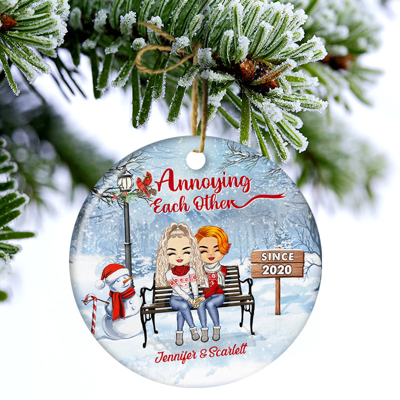 Christmas Family Couple Annoying Each Other Since - Gift For Couples - Personalized Custom Circle Ceramic Ornament