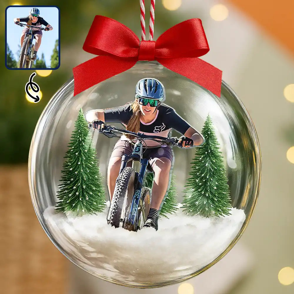 Custom Photo Hobby Mountain Biking - Personalized 3D Acrylic Ball Ornament