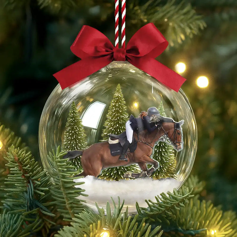Custom Photo,Photo Hobby Ornament,Christmas,Happy - Custom Photo Horse Riding Equestrian Lovers - Personalized 3D Acrylic Ball Ornament