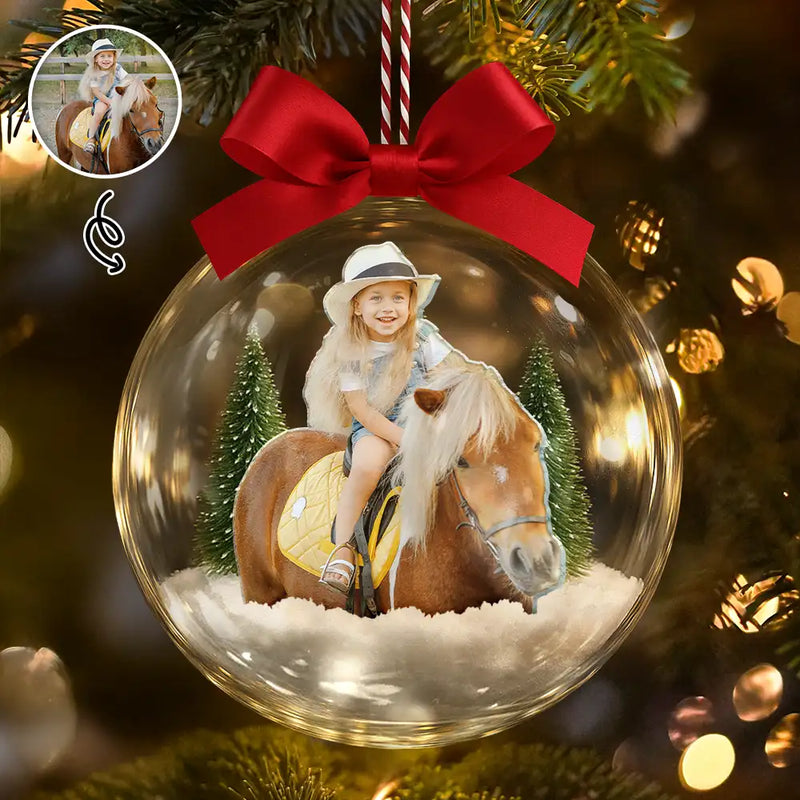 Custom Photo,Photo Hobby Ornament,Christmas,Happy - Custom Photo Horse Riding Equestrian Lovers - Personalized 3D Acrylic Ball Ornament