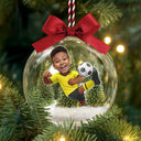 Gift For Kids,Custom Photo,Photo Hobby Ornament,Christmas,Happy - Custom Photo Kid Playing Football Soccer - Personalized 3D Acrylic Ball Ornament