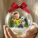 Gift For Kids,Custom Photo,Photo Hobby Ornament,Christmas,Happy - Custom Photo Kid Playing Football Soccer - Personalized 3D Acrylic Ball Ornament