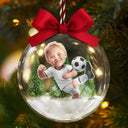 Gift For Kids,Custom Photo,Photo Hobby Ornament,Christmas,Happy - Custom Photo Kid Playing Football Soccer - Personalized 3D Acrylic Ball Ornament