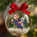 Gift For Kids,Custom Photo,Photo Hobby Ornament,Christmas,Happy - Custom Photo Kid Playing Football Soccer - Personalized 3D Acrylic Ball Ornament