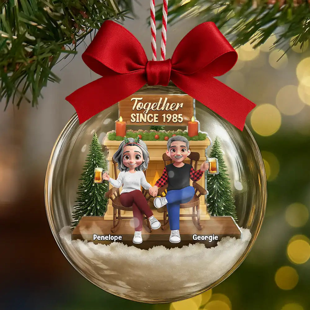 Gift For Couples,Christmas,Love,Old Couples - Together Since - Personalized 3D Acrylic Ball Ornament