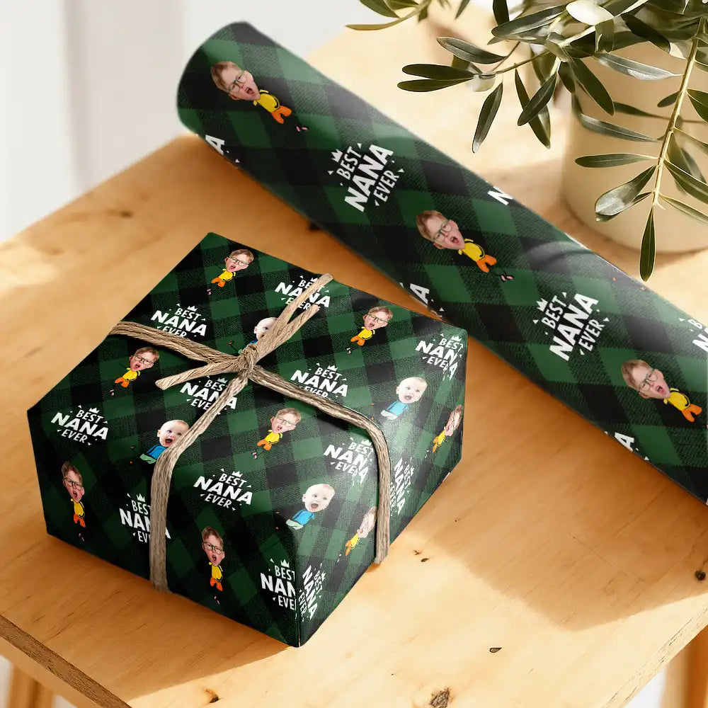 Gift For Grandpa,Gift For Father,Happy - Custom Photo Best Grandpa Ever Plaid Checkered Pattern - Personalized Wrapping Paper