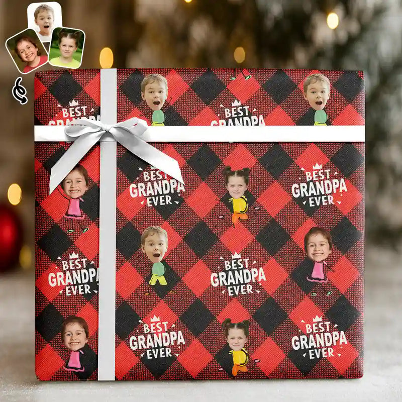 Gift For Grandpa,Gift For Father,Happy - Custom Photo Best Grandpa Ever Plaid Checkered Pattern - Personalized Wrapping Paper