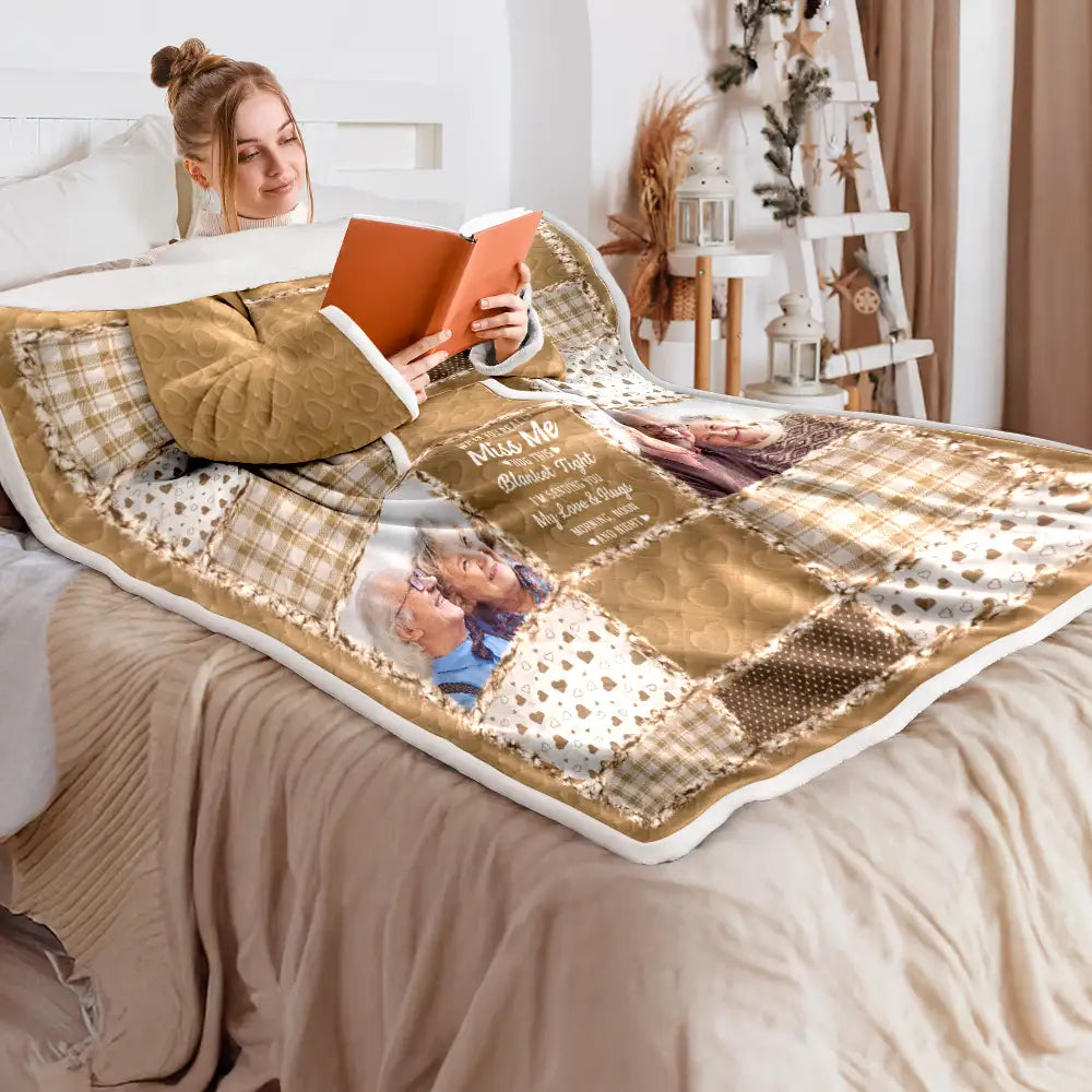Memorial,Custom Photo,Love - Custom Photo Memorial When You Really Miss Me Hug This Blanket - Personalized Wearable Blanket With Sleeves