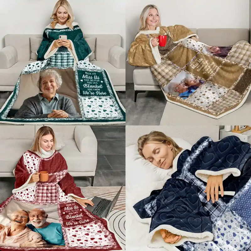 Memorial,Custom Photo,Love - Custom Photo Memorial When You Really Miss Me Hug This Blanket - Personalized Wearable Blanket With Sleeves