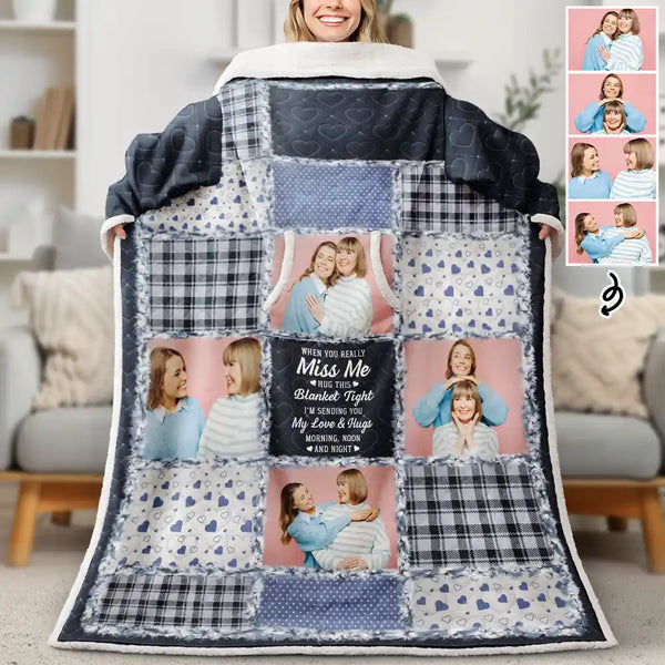 Memorial,Custom Photo,Love - Custom Photo Memorial When You Really Miss Me Hug This Blanket - Personalized Wearable Blanket With Sleeves