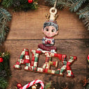 Christmas,Family,Happy - Christmas Pattern Effects With Names - Personalized Custom Shaped Wooden Ornament