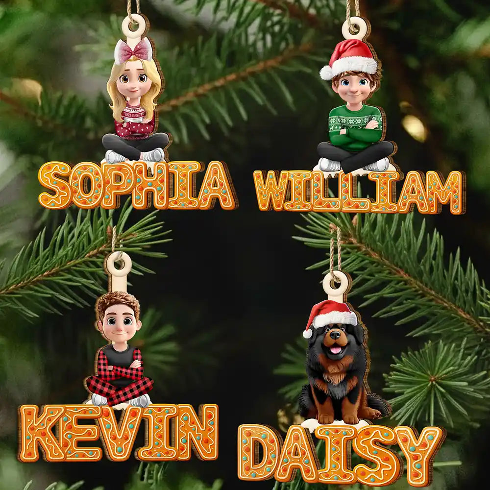 Christmas Pattern Effects With Character Names - Personalized Custom Shaped Wooden Ornament